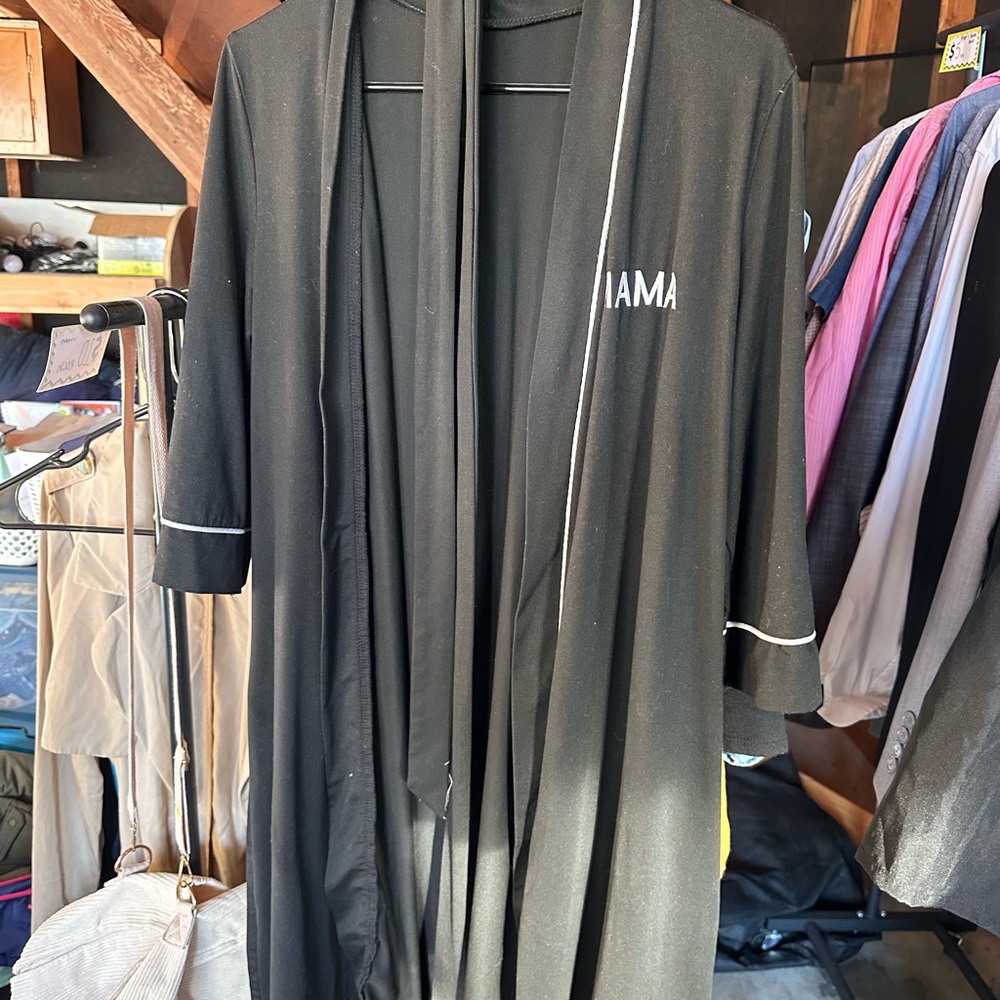 Black Robe with White Trim and 'MAMA' Embroidery